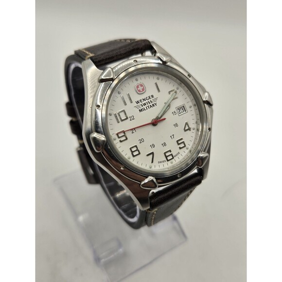 Wenger Swiss Military Men's 43mm Silver Tone Watch. New Leather Band + Battery - Picture 11 of 14